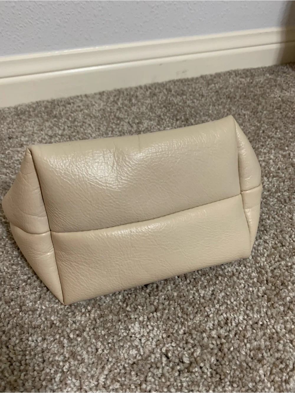 Anthropologie Vegan Faux Leather Cosmetic Makeup Bag Zip Pouch Cream Beige